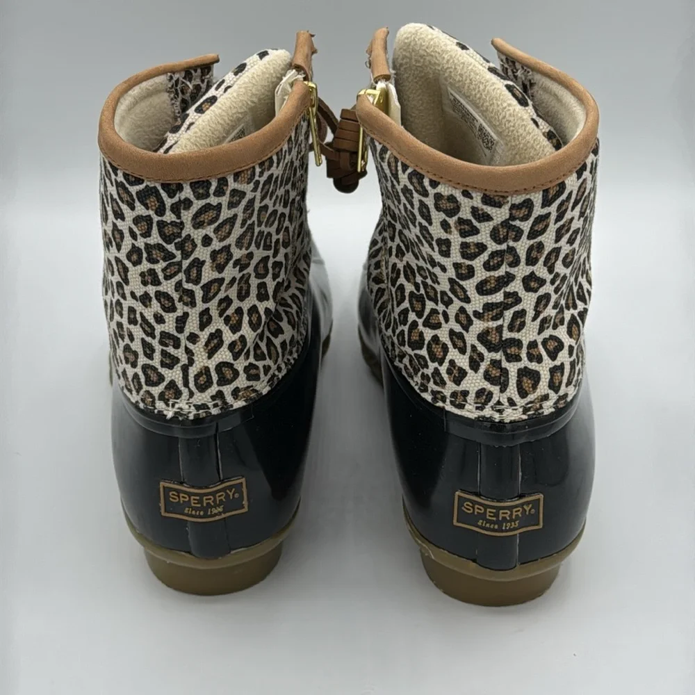 Sperry Leopard Print Rain Duck Boots — Black, Brown, Tan